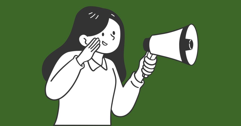 Cartoon of woman using megaphone